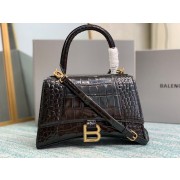 Balenciaga HOURGLASS SMALL TOP HANDLE BAG crocodile embossed calfskin B108895E black HV11303nQ90