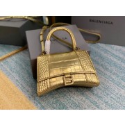 Balenciaga HOURGLASS SMALL TOP HANDLE BAG crocodile embossed calfskin B108895E gold HV05528sp14