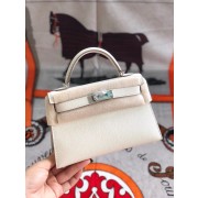 Best Hermes original mini Kelly chevre mysore K19CM white&silver Metal HV06285Ml87