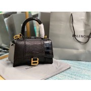 Best Quality Imitation Balenciaga Hourglass XS Top Handle Bag shiny crocodile embossed calfskin B108892E black HV09247dK58