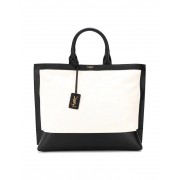 Best Replica Yves Saint Laurent SHOPPING TAG IN CANVAS AND LEATHER Y615719 black&white HV01297zU69