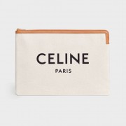 Celine CLUTCHES LARGE POUCH IN COTTON WITH CELINE PRINT AND CALFSKIN 10B802B BROWN HV02765NP24