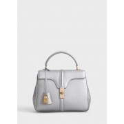 CELINE SMALL 16 BAG IN LAMINATED GRAINED CALFSKIN 188003 SILVER HV09902vX95