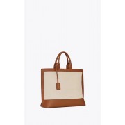 Cheap Yves Saint Laurent SHOPPING TAG IN CANVAS AND LEATHER Y615719 brown&white HV07681sZ66