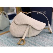 Copy SADDLE BAG Gray Dior Oblique Embroidered Denim M0446C cream HV00564Ey31