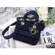 Designer Replica DIOR MEDIUM LADY D-LITE BAG Blue Cannage Embroidered Velvet M0565 HV00856CF36