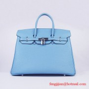 Fake Hermes 35cm Embossed Veins Leather Bag Light Blue 6089 Silver Hardware HV00144tu77