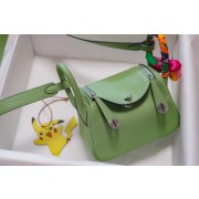 Fake Hermes mini Lindy Togo Leather Bag LD19 green&Silver-Tone Metal HV10954ny77