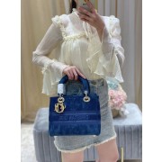 Fake MEDIUM LADY D-LITE BAG Blue Dior Flowers Embroidered Denim M0565OJA HV03169kw88