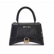 Fashion Balenciaga Hourglass Small Top Handle Bag crocodile embossed calfskin B108891E black HV09039Of26