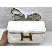 Hermes Constance Bag Croco Leather 3327 White HV03185OG45