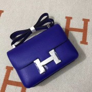 Hermes Constance Bag Epsom calfskin H0713 blue silver-Tone Metal HV01340Cw85