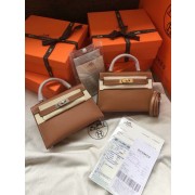 Hermes Kelly 19cm Shoulder Bags Epsom Leather KL19 brown HV11444nU55