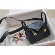 Hermes mini Lindy Togo Leather Bag LD19 black&gold-Tone Metal HV11233Oj66