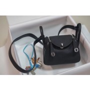 Hermes mini Lindy Togo Leather Bag LD19 black&Silver-Tone Metal HV11776nE34