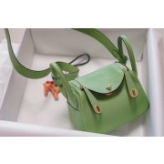 Hermes mini Lindy Togo Leather Bag LD19 green&gold-Tone Metal HV10161bW68