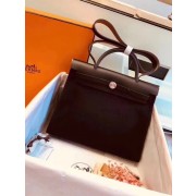 Hermes original canvas&calfskin leather herbag H45987 black HV02641TL77