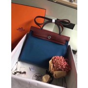 Hermes original canvas&calfskin leather herbag H45987 blue with wine HV11057Gm74