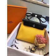 Hermes original canvas&calfskin leather herbag H45987 yellow with black HV07712vX95