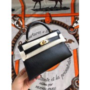 Hermes original mini Kelly chevre mysore K19CM black&Gold Metal HV01578CD62