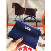 Hermes original mini Kelly chevre mysore K19CM blue&silver Metal HV03291Dq89