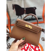 Hermes original mini Kelly chevre mysore K19CM brown&Gold Metal HV10033MB38