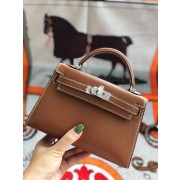 Hermes original mini Kelly chevre mysore K19CM brown&silver Metal HV06807cP15