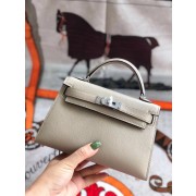 Hermes original mini Kelly chevre mysore K19CM light grey&silver Metal HV08448sp14