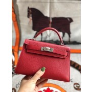 Hermes original mini Kelly chevre mysore K19CM red&silver Metal HV07763MO84