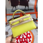 Hermes original mini Kelly chevre mysore K19CM yellow&Gold Metal HV07921yk28