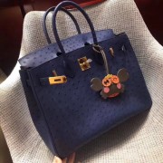 Hermes Real ostrich leather birkin bag BK35 dark blue HV02807iv85