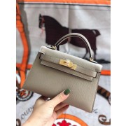 High Quality Imitation Hermes original mini Kelly chevre mysore K19CM light grey&Gold Metal HV06700wn47