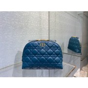 Imitation DIOR CARO BEAUTY POUCH Cannage Lambskin S5047 Blue HV11121Dl40