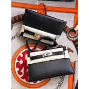 Imitation High Quality Hermes original mini Kelly chevre mysore K19CM black&silver Metal HV09617Bo39