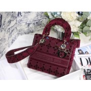 Imitation MEDIUM LADY D-LITE BAG Burgundy Cannage Embroidered Velvet M0565OW HV01484Za30