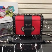 Imitation Prada Cahier studded leather bag 1BD045-1 red&black HV08743lH78