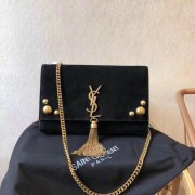 Imitation SAINT LAURENT Kate crystal monogram velvet wallet-on-chain 92882 black HV01298ye39