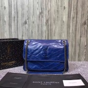 Imitation SAINT LAURENT Medium Niki leather shoulder bag 61060 blue HV02549QN34