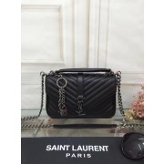 Imitation YSL Flap Bag Calfskin Leather 2508 Black silver buckle HV07053Fo38