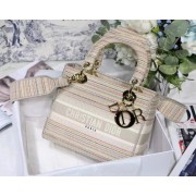 Knockoff DIOR MEDIUM LADY D-LITE BAG D-Stripes Embroidery M0565 Beige HV01166iV87