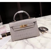 Knockoff Hermes Kelly 19cm Tote Bag crocodile Leather KL19 light gray HV02557WW40