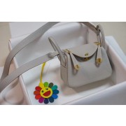 Knockoff Hermes mini Lindy Togo Leather Bag LD19 grey&gold-Tone Metal HV05716yK94