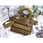 Knockoff MEDIUM LADY D-LITE BAG Brown Cannage Embroidered Velvet M0565OW HV02622ch31