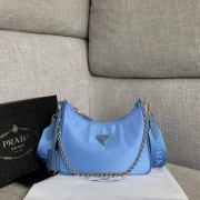 Knockoff Prada Re-Edition 2005 nylon shoulder bag 1BH204 light blue HV01827WW40