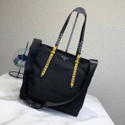 Knockoff Prada Saffiano leather and nylon tote 1BG212 black&yellow HV01097WW40