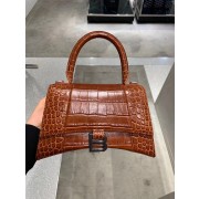 Replica Cheap Balenciaga HOURGLASS SMALL TOP HANDLE BAG crocodile embossed calfskin B108895E brown HV10726Mq48