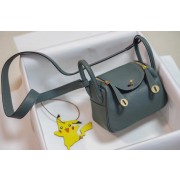 Replica Cheap Hermes mini Lindy Togo Leather Bag LD19 light blue&gold-Tone Metal HV11821Mq48