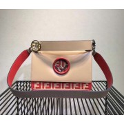 Replica FENDI Kan I Leather Shoulder Bag 8BT284 Apricot&red HV05083Ye83