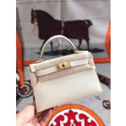 Replica Hermes original mini Kelly chevre mysore K19CM white&Gold Metal HV02236BB13