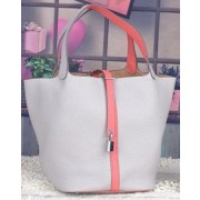 Replica Hermes Picotin Lock 22cm Bags Litchi Leather HPL8618 White&Pink HV02099Fi42